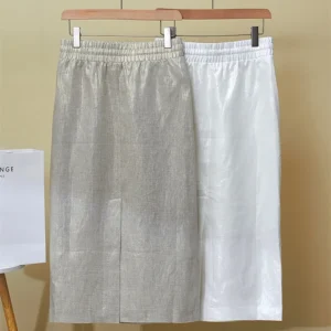High Quality 2025 Women's Summer New Gilded Texture Side Split Linen Skirt Overskirt