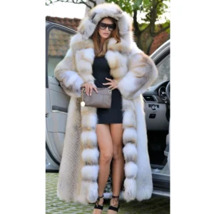 Women's Winter High Quality Real Fox Fur Coat 120cm Natural Hooded Genuine Gold Island Fox Fur Jackets for Fashionable Cold Wear