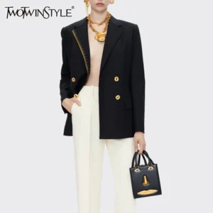 TWOTWINSTYLE Solid Spliced Button Fashion Blazers for Women Lapel Long Sleeves Patchwork Embroidery Blazer Female Clothing New