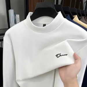 Designer Quality Men's Half High Collar Long Sleeve T-Shirt Autumn Winter New Warm Print Bottom Shirt Casual Versatile Menswear