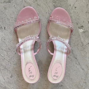 2025 Summer New Sexy Women Sandals Thin Heel Rhinestone High Heels Open Toe Backless Slippers Fairy Style