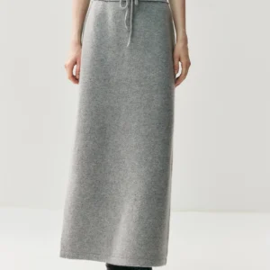 Women’s New 100% Pure Cashmere Skirt Autumn Winter High Waisted Ankle-Length Straight Skirt Soild Versatile Dress Smart Casual