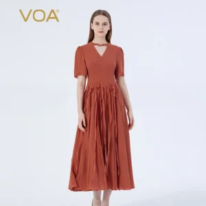 VOA Silk Three-layer Georgette Studded Hollow Three-dimensional Ribbon Long Dress Elegant Maxi Dresses for Women AE2220