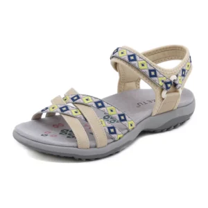 Spring And Summer Printed Velcro Comfortable Casual Beach Flat Sandals For Women's Ethnic Style Leisure Comfortable And Simple
