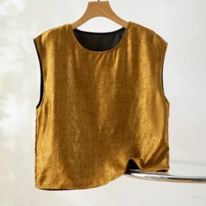 Winsleter-100%Real Silk Watered Gauze Elegant Vest, Woman Sleeveless O Neck, Retro Casual Loose Tank Top, 2025 Summer T57707CC