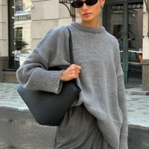 Winter Women's Oversize Sweater Burgundy O-neck Vintage Pullover Women Jumper Basic Gray Female Warm Knitted Sweaters for Women