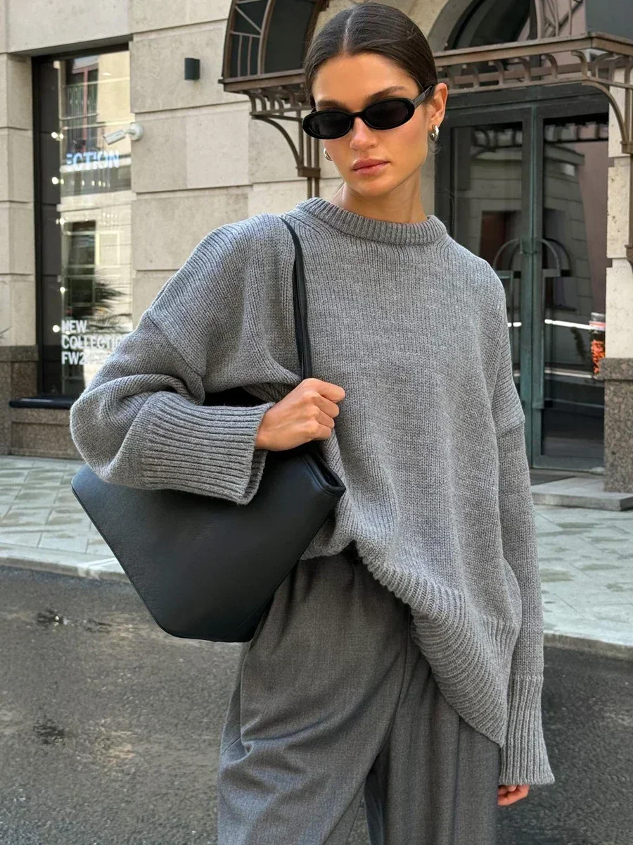 Winter Women's Oversize Sweater Burgundy O-neck Vintage Pullover Women Jumper Basic Gray Female Warm Knitted Sweaters for Women