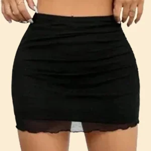 2025 Summer Women's Knitted Mesh Splicing Ultra Low Waist Tight Sexy Mini Skirt