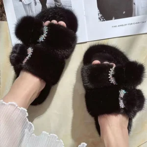 Summer Woman Real Fur Mink Slippers Ladies Fur Luxury Fluffy Plush Slipper Soft Fuzzy Platform Indoor Casual Female Sandals