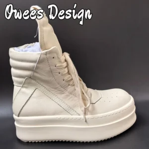High Gang Men Platform Sneakers Quality Leather Ankle Boots Lace Up White Casual Shoes Chunky Women Shoes Fashion Sneakers