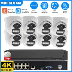 8MP 4K Smart Life POE Dome Security Camera System 8CH NVR with Human Detection Indoor CCTV IP Cam Video Surveillance Home Office