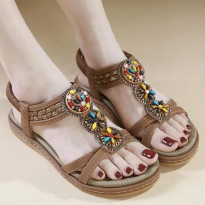Bohemian National Style Versatile Fashion Trend Flat Sandals For Women's Elastic Straps Lightweight And Comfortable Sandals
