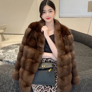 AYUNSUE 2025 Natural Mink Fur Jackets Woman V-Neck Luxury Mink Fur Winter Jacket for Woman Clothes High Quality Кофта С Мехом