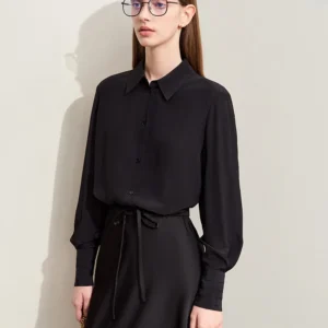 Amii Minimalism Women Shirt 2025 Autumn New Solid Office Lady Light Luxury Silk Mulberry Lapel Shirts & Blouses Female 12422173