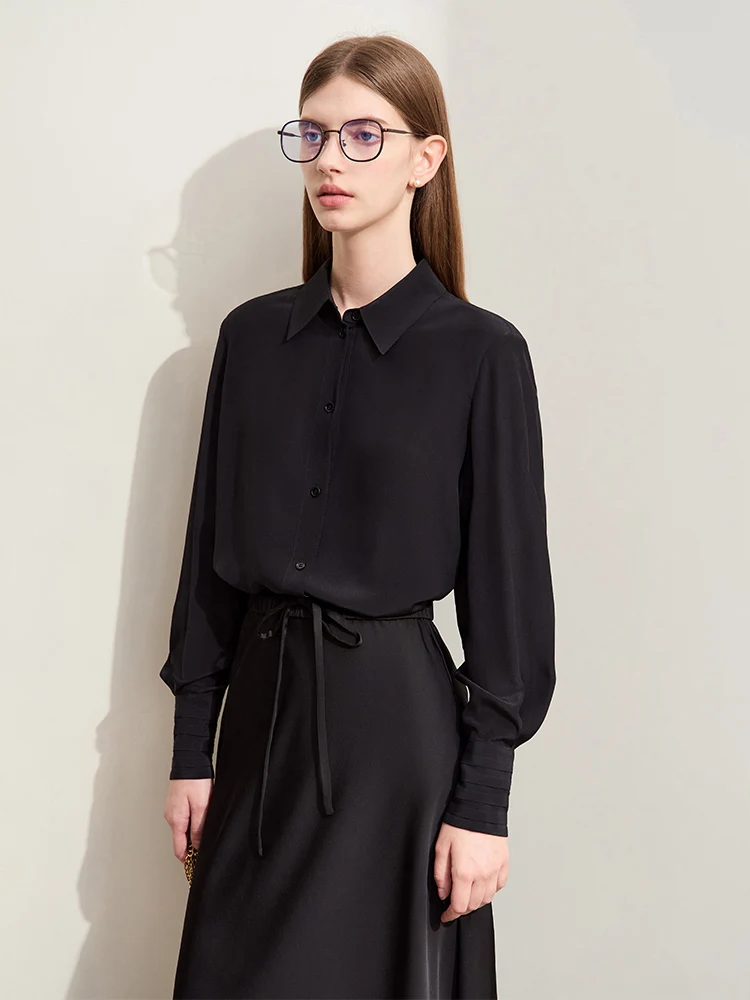 Amii Minimalism Women Shirt 2025 Autumn New Solid Office Lady Light Luxury Silk Mulberry Lapel Shirts & Blouses Female 12422173