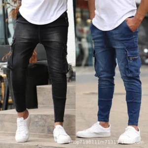 New Spring New Hot Sale Stretch Men's Jeans Fashion Trendy Casual Knee Wear-Resistant Comfortable Zipper Feet Skateboard Pants