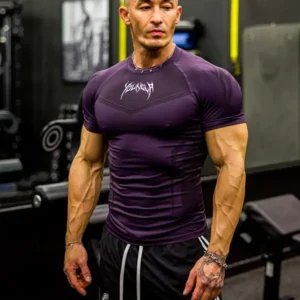 Men Short Sleeve 2025 Spring Autumn New StyleFitness Clothes Quick Drying Breathable Stretch Tight Fitting Clothing T-Shirt