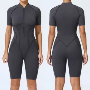 Zipper Short-sleeved Yoga Sports Fitness Jumpsuits Sets Without Chest Pad Tight Bodysuits Shorts Gym Workout Clothes for Women