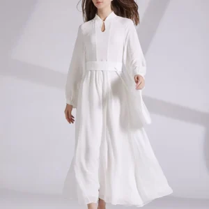 VOA silk georgette water drop cheongsam collar light yarn dance waist seal thin Chinese pipa long-sleeved big swing dress