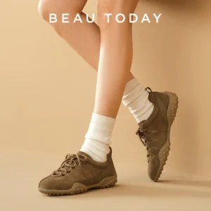 BEAUTODAY Casual Sneakers Women Genuine Cow Suede Leather Round Toe Lace-up Retro Trainers Ladies Flat Shoes Handmade 25512