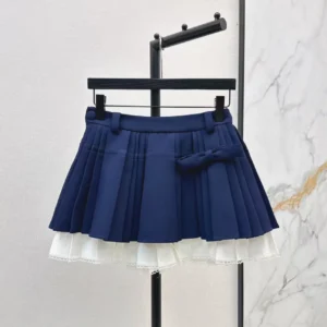 High quality autumn new product lace pleated blue half skirt A-line short skirt