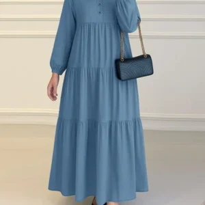 ZANZEA Women's Autumn Dresses 2025 Elegant O Neck Long Sleeve Muslim Dress Abaya IsIamic Robe Solid Long Vestidos Dubai Sundress