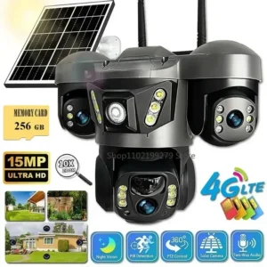 Solar 4G/WIFI IP Camera 15MP Three Lens Three Screen Waterproof Monitor Night Vision Security Protection PTZ Video Surveillance