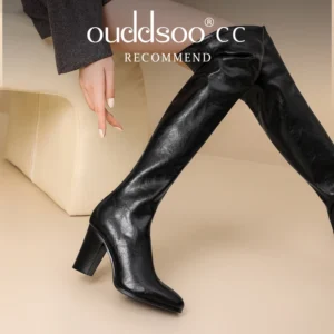 Ods Luxury Brand Black Over the Knee High Boots Women Top Genuine Leather Boot Block Heels Autumn Winter Tall Long Party Shoes46