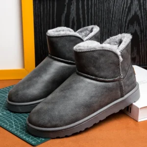Winter Snow Boots Men High Top Fluffy Boots High Quality PU Waterproof Leather Boots Fashion Outdoor Men Non-Slip Ankle Boots