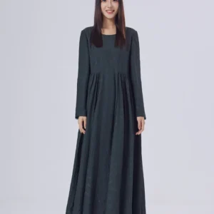 VOA silk jacquard dark green slim-fit and figure-flattering mulberry silk mid-length dress with a high-end feelAE2778