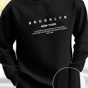 Men's autumn and winter fashionable casual loose fit Brooklyn letter printed long sleeved round neck sweatshirt