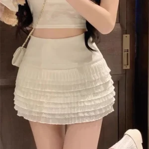 Korean Sle High Waist Pleated Lace ort Skirt Women's Sweet Spicy Girl Cake f Body Skirts Autumn New Faion