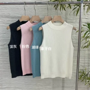 Autumn new bead embroidered sleeveless pullover women's elegant solid color round neck cashmere knitted vest sweater