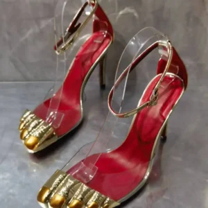 Woman Fashion Split Gold Toe Thin High Heel Sandal Shoes Female Buckle Ankle Strap Summer Party Wedding Sandal Shoes