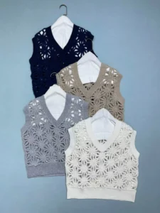 Women V-neck Sequined hollow knitted vest