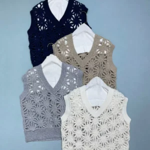 Women V-neck Sequined hollow knitted vest