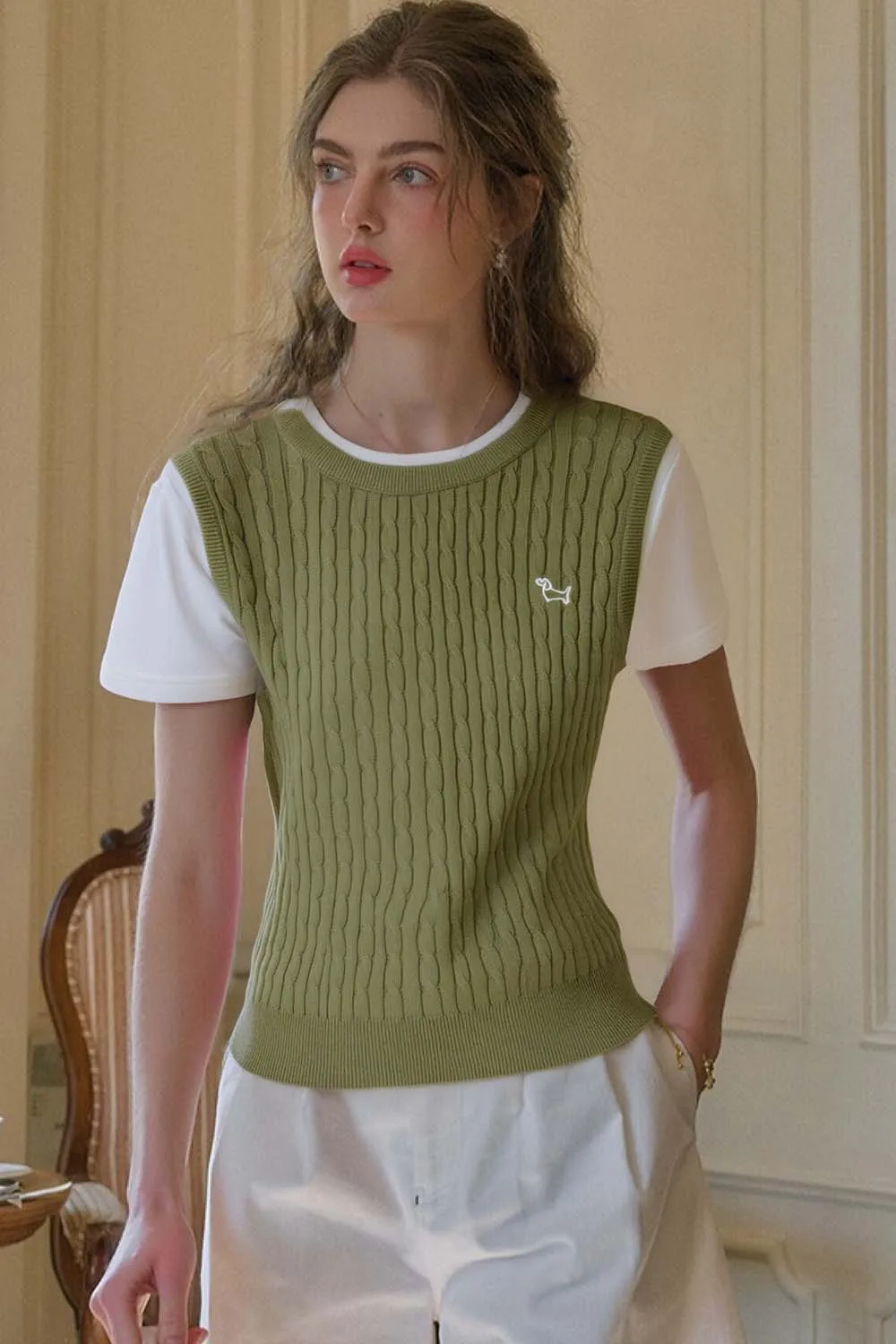 VIMLY Women's Commuting Knitted Short Sleeve T-shirt 2025 Summer Casual Color Blocking Splicing Fake 2pcs Slim Fit Simple Tops