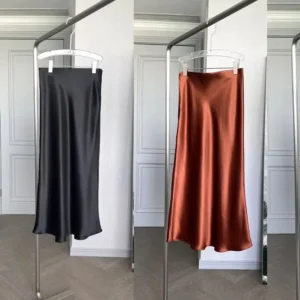 High quality classic satin mid calf skirt