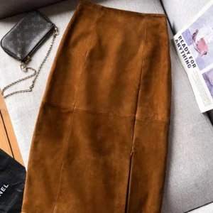 High Grade Suede Leather Skirt For Women Winter New Old Money Upgraded Imported Suede Jupe Front Split Waist Loop Faldas