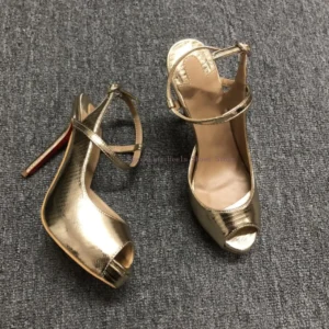 Woman New Style Stiletto Heel Gold Leather Sandal Shoes Female Thin High Heel Peep Toe Buckle Strap Summer Sandal Shoes For Lady