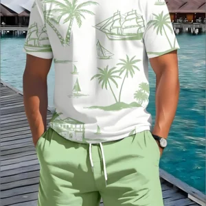 2 Piece Summer Casual Everyday Men's Short Sleeve Shorts Set Hawaiian Print Men's T-shirt Outdoor Sports Men's Beach Shorts