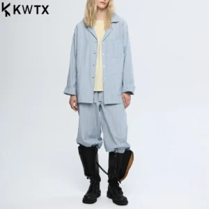 KWTX Autumn Winter 2025 Striped Two Piece Set Casual Wide Leg Pants Single Breasted Shirt Loungewear Fashion Week Premium