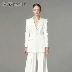 TWOTWINSTYLE Solid Spliced Bead Fashion Blazers for Women Lapel Long Sleeves Patchwork Button Elegant Blazer Female Fashion New