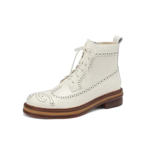 Women Boots Brogue Booties Classics Style Ladies Designer Shoes Lace-Up Boots for Women Genuine Leather Ankle Boots Botas