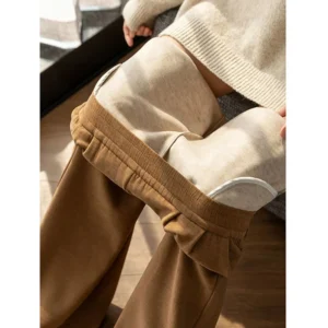Winter Thickened Wide-Leg Pants for Women High Waist Loose Draped Style Floor-Length Trousers New Fleece Keep Warm Casual Pants
