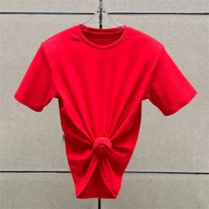 Women's t-shirt New elastic knitted round neck pullover for summer 2025 pure cotton short sleeved top Shoulder pad slim crop top