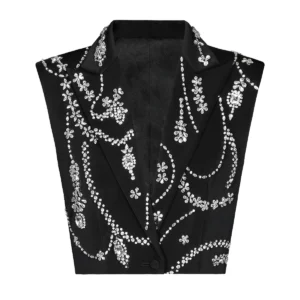 S-XL Black and White High Quality Fashion New Complex and Exquisite Luxury Handmade Beaded Sleeveless Slim Fit Women's Vest