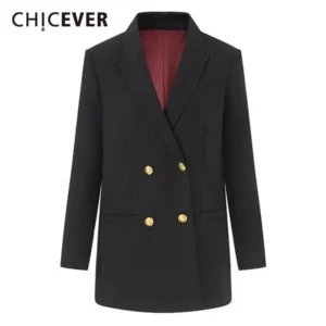 CHICEVER Black Spliced Double Breasted Blazer Female Lapel Long Sleeve Slimming High End Women's Blazers Autumn Fashion Style