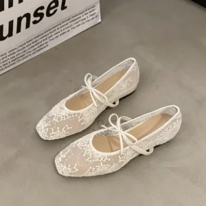 2025 Summer New Women Flats Shoes Square Head Shallow Mouth Women Shoes Fashion Bow Ballet Flat Shoes for Women Zapatos De Mujer
