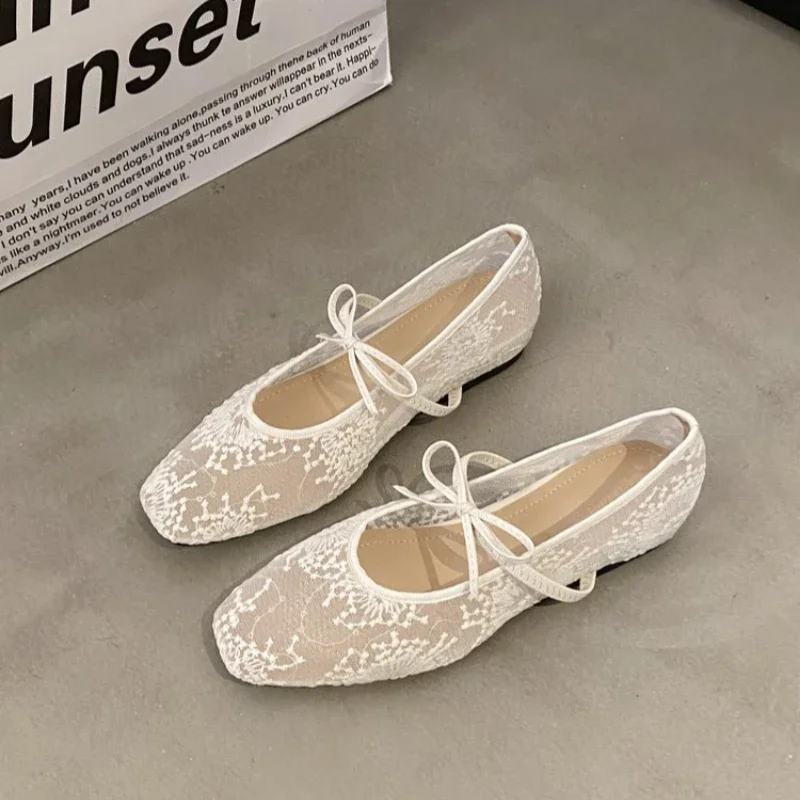 2025 Summer New Women Flats Shoes Square Head Shallow Mouth Women Shoes Fashion Bow Ballet Flat Shoes for Women Zapatos De Mujer